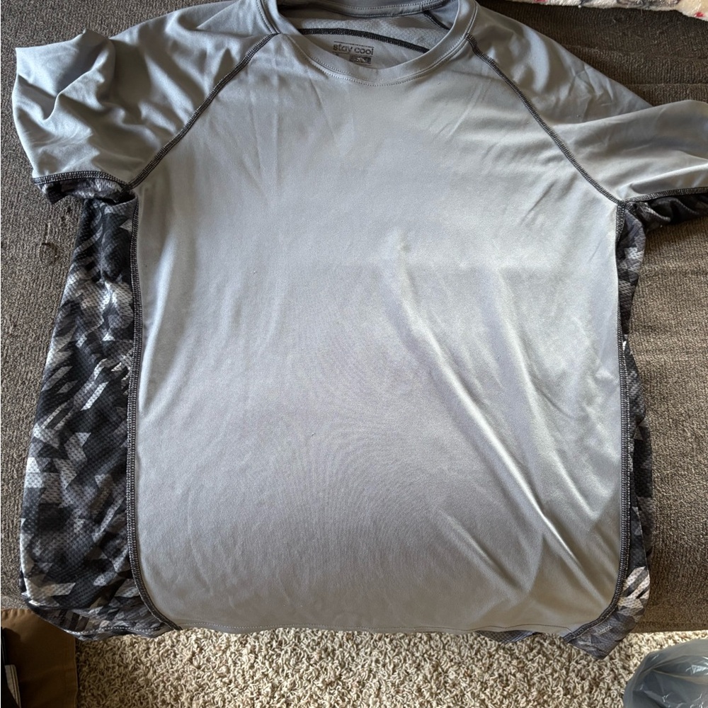Adidas Gray Athletic T-Shirt with Camouflage Accents